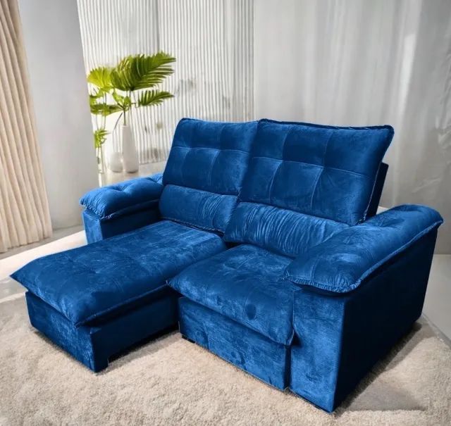 Sofá Retrátil Reclinável Florença 2,10 m Veludo Azul
