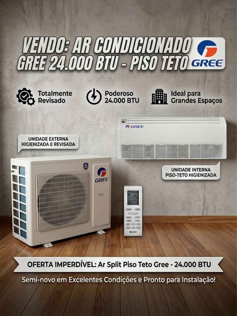 Ar Split 24.000 BTU Gree Piso Teto
