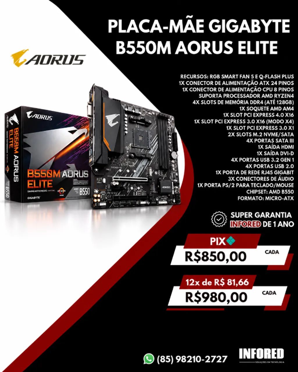Placa-mãe Gigabyte B550M Aorus Elite