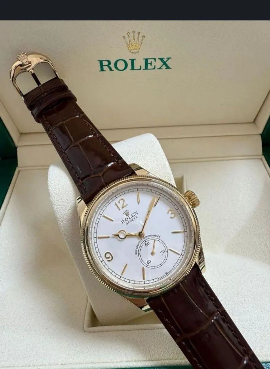 Relógio Estilo Rolex 1908 em Aço Inoxidável e Couro - Foto 2