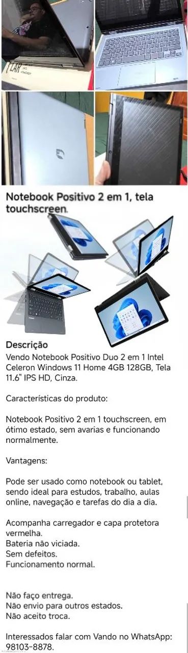 Vendo NOTEBOOK DUO (NOTE+TABLET 2 em 1))