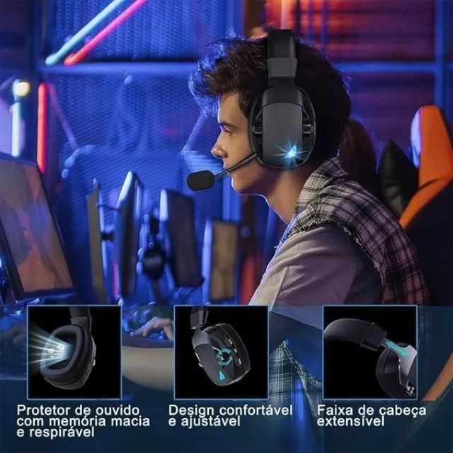 Headset Gamer Sem Fio Acinaci, Bluetooth, 2.4G, USB, 3.5mm, PC, PS5, NS, 12x 19,24 - Foto 2