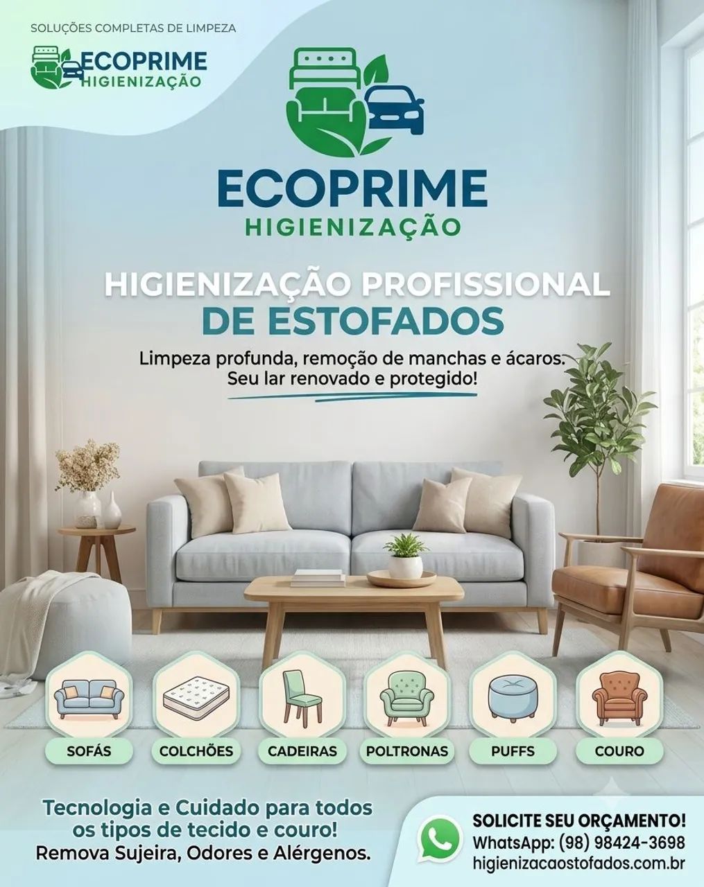 Higienização de estofados/ tecido e couro 