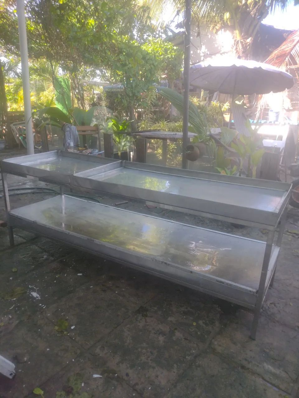 Mesa com base inox 2,00 m x 0,60 m