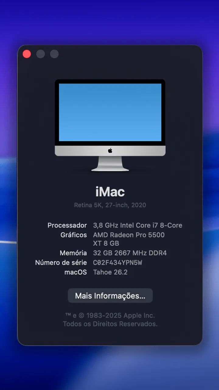 Apple iMac 27 Retina 5K 2020 Core i7 32GB SSD 500GB - Computadores