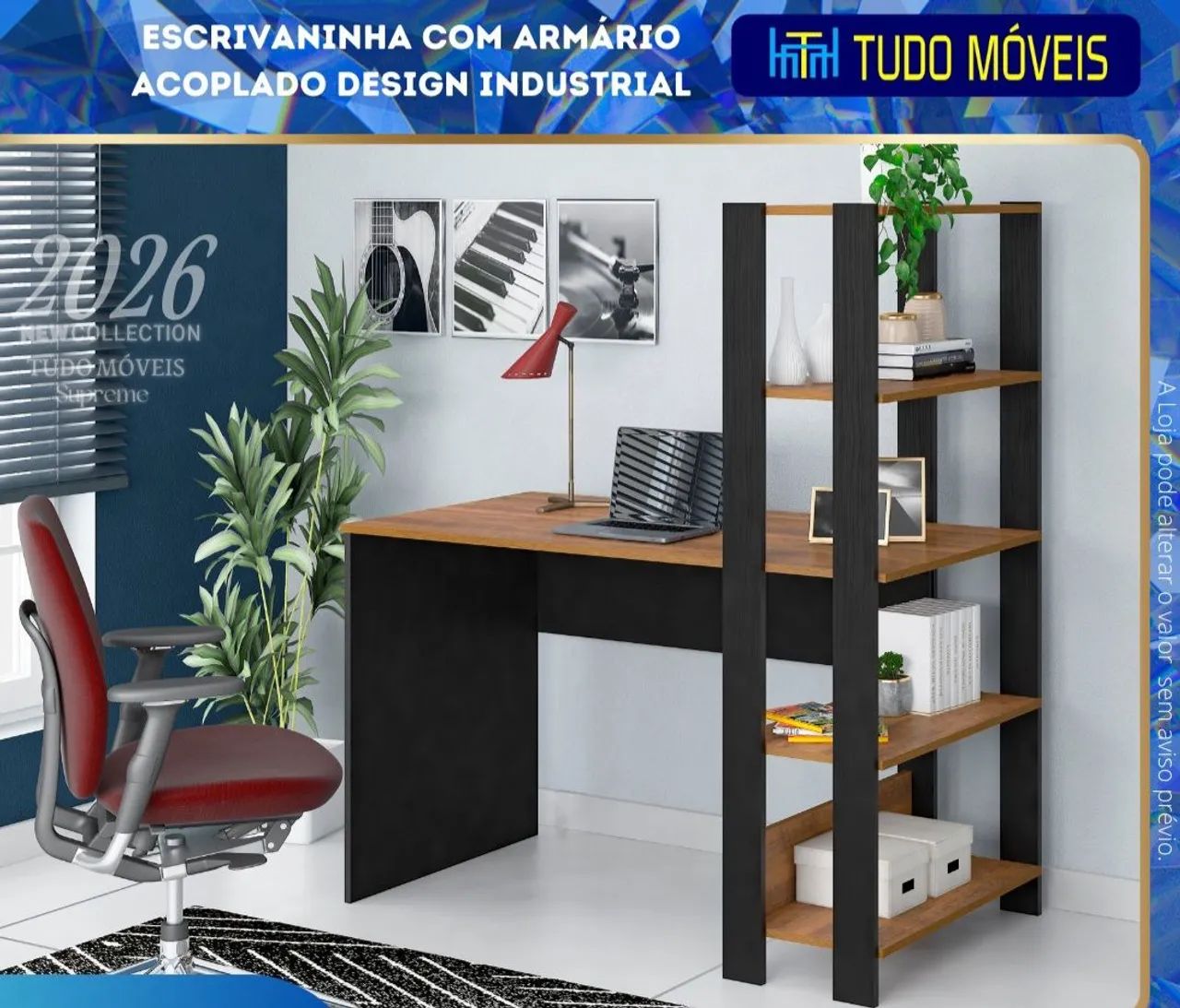 ESCRIVANINHA COM ESTANTE ACOPLADO C/DESING INDUSTRIAL  - Foto 3