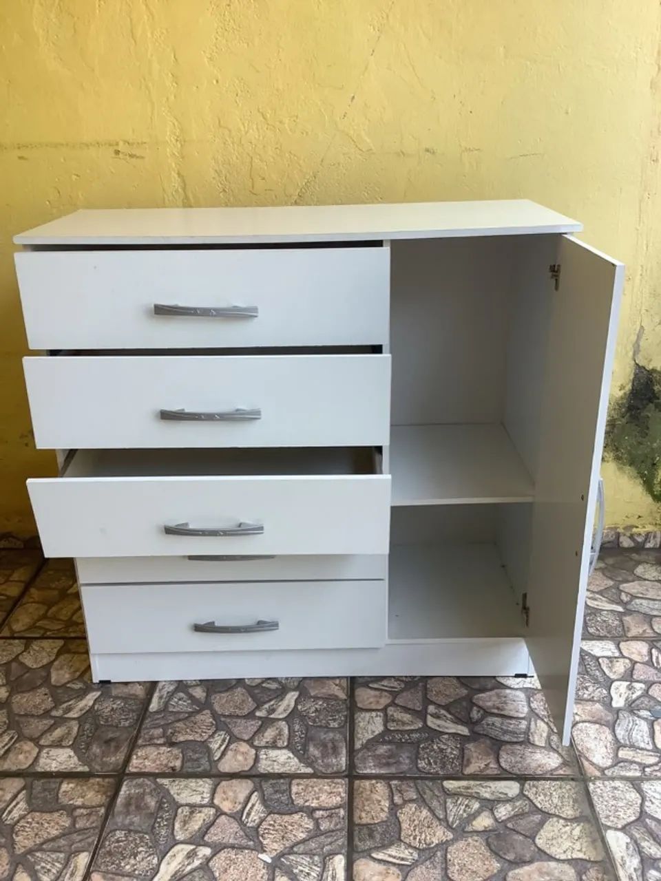 Cômoda 5 Gavetas 1 Porta Sapateira MDF Branco - Foto 2