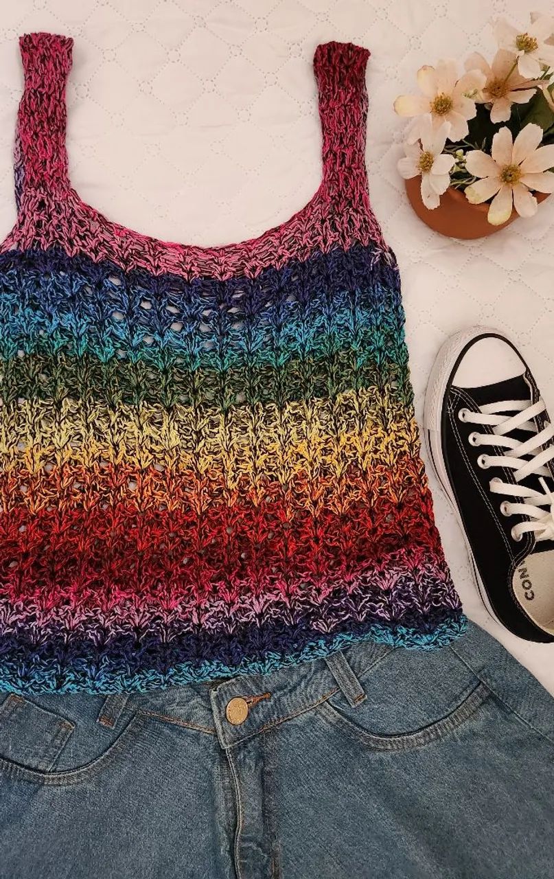 Conjunto Blusa Croche e Short Jeans - Foto 2