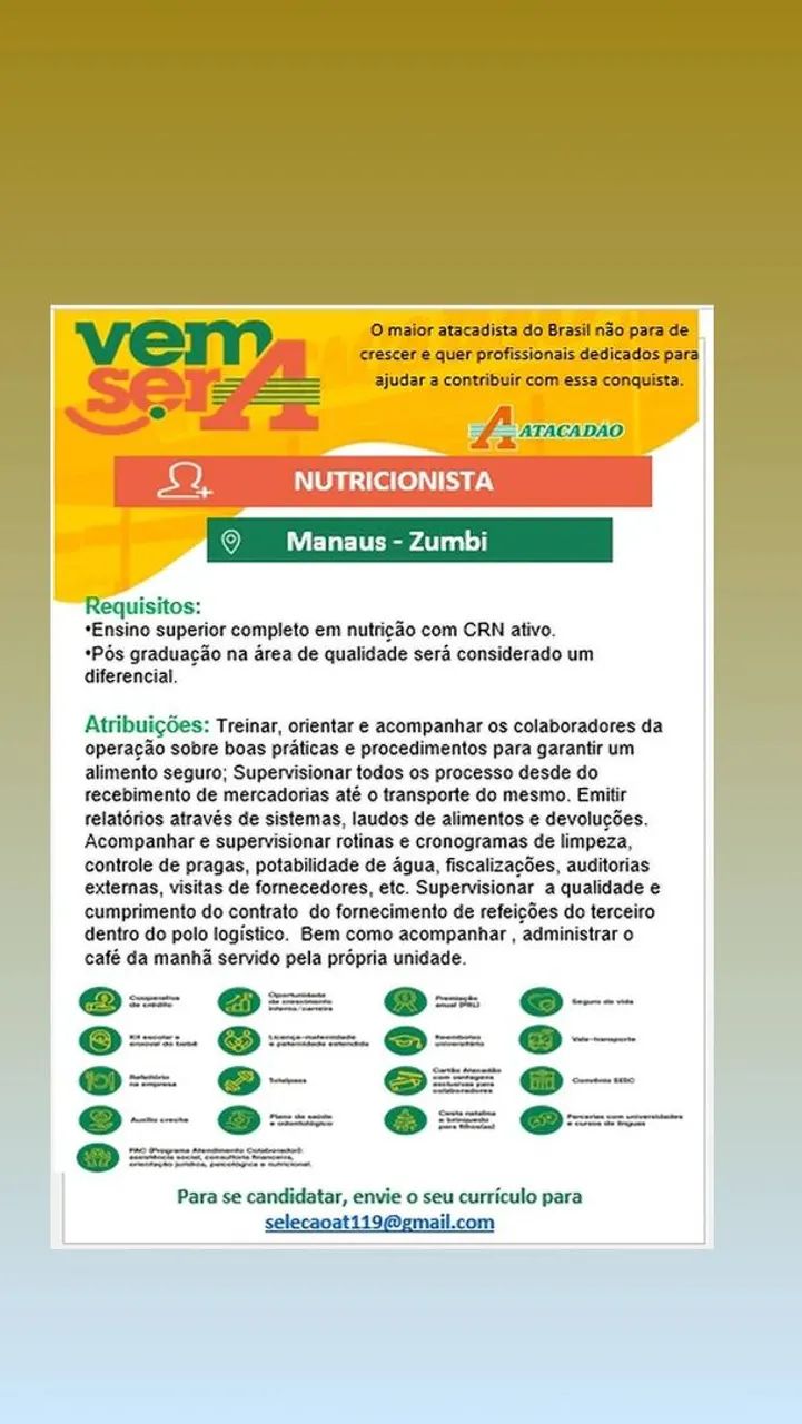Vaga de nutricionista 