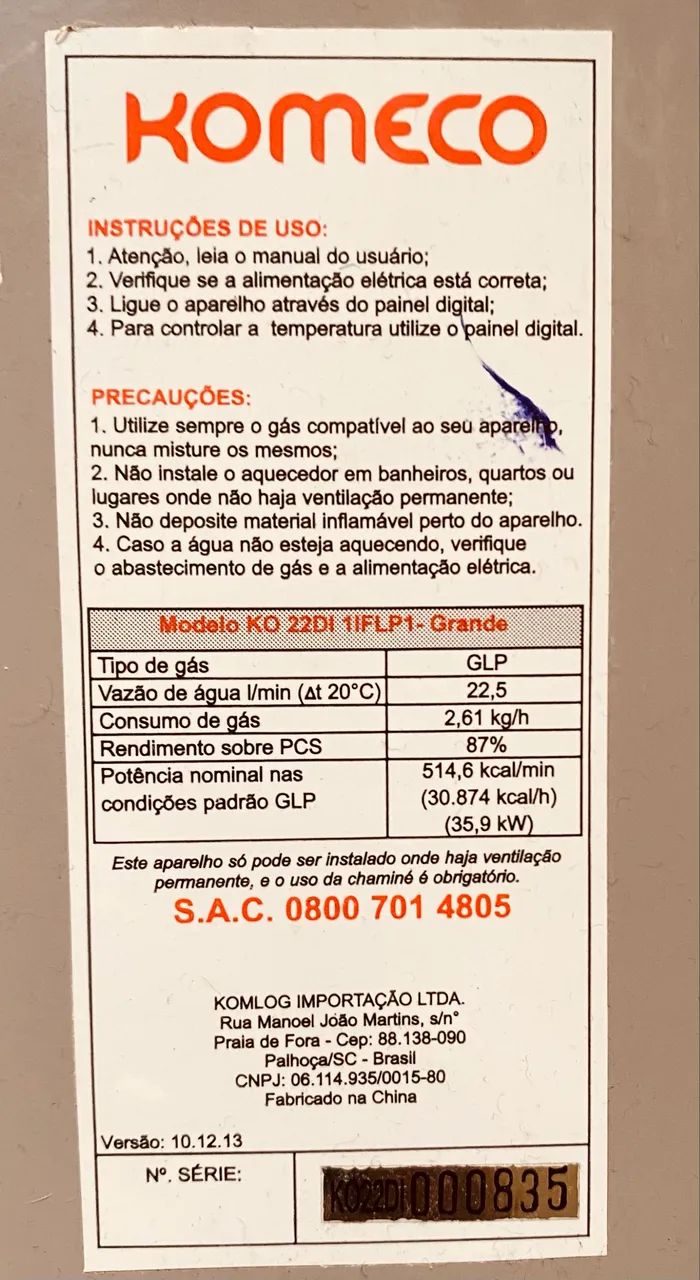 Aquecedor de Passagem Komeco GLP - Foto 3