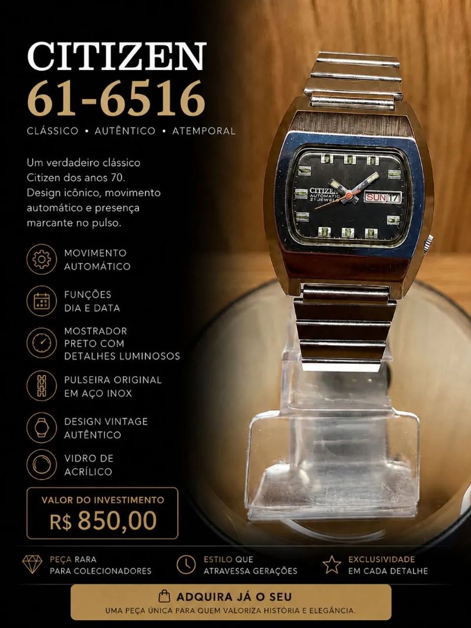 Relógio citizen TV automático  61-6516