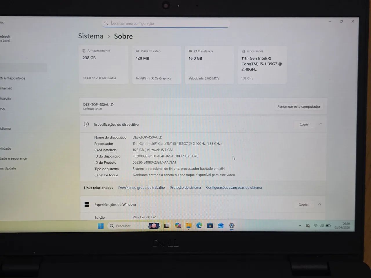 Notebook Dell Latitude 3420 I5 11th 1135G7 16GB RAM 256GB SSD - Tela 14" Full HD - Foto 4