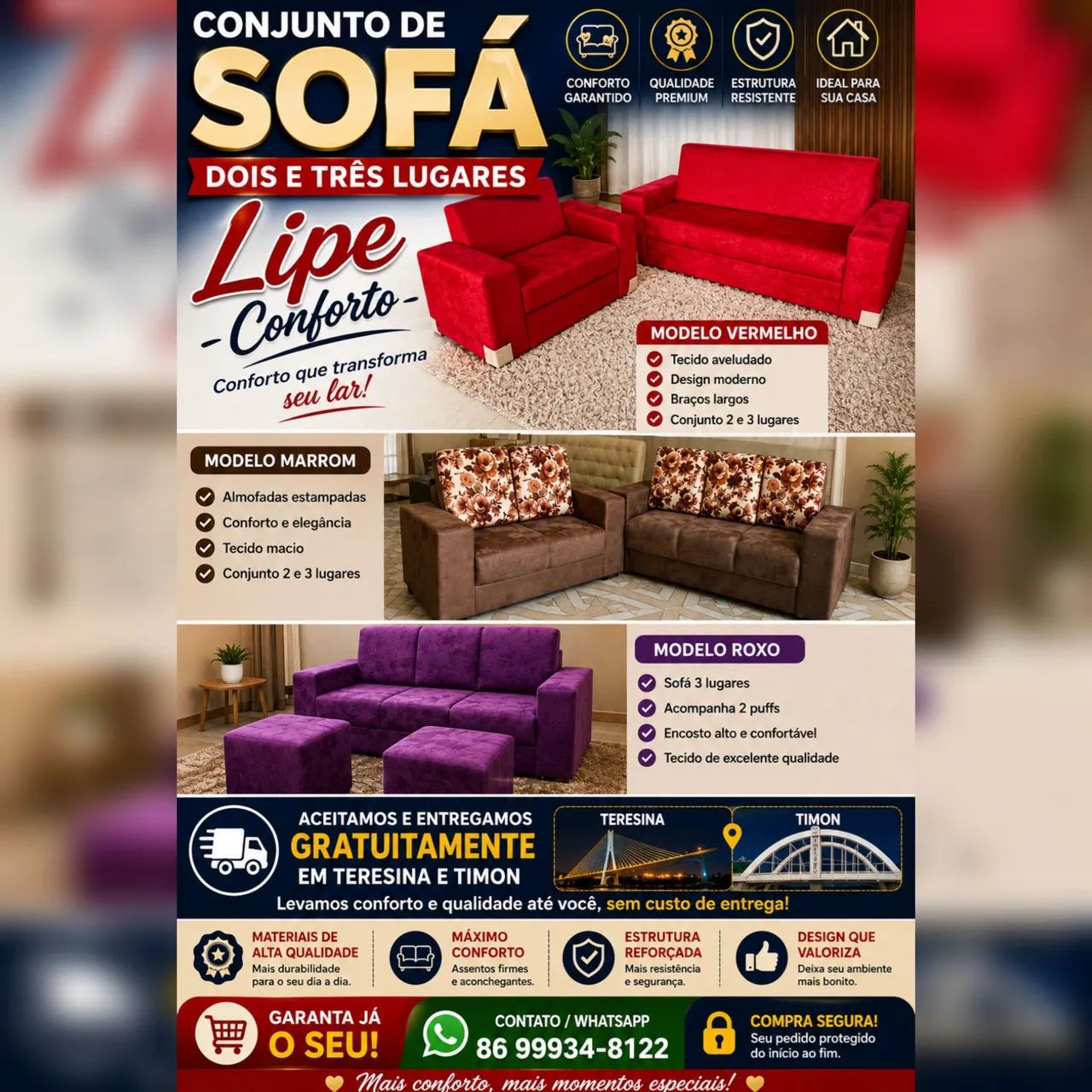 Conjunto de Sofá Dois e Três Lugares Com Preço De Fábrica!