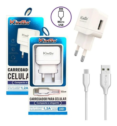 Carregador Para Celular Usb Cabo V8 2.1a Kingo 2.1a Branco - Foto 2