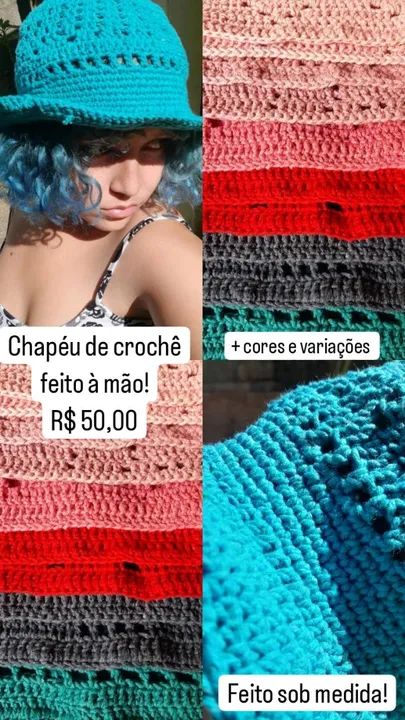 Chapéu de crochê azul turquesa - Foto 2
