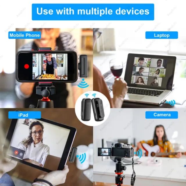 Microfone de Lapela Duplo Sem Fio Wireless Caixa de Carregamento USB-C Tipo C Android iPho - Foto 3