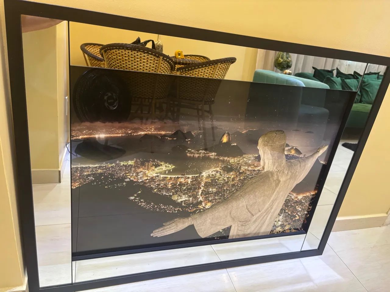Quadro Decorativo Cristo Redentor com Vista Noturna e espelho - Foto 3