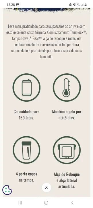 Caixa Térmica com Rodas 94,6L Lakeside Coleman , 160 latas - Foto 5