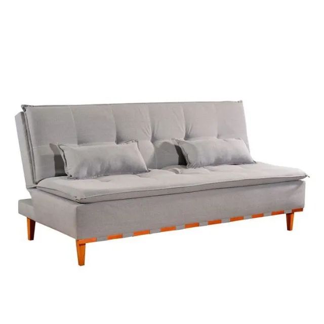 Sofá Cama linho cinza pé de madeira (novo)