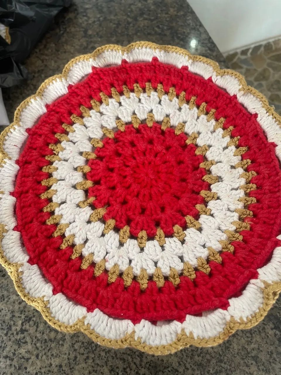 22 unidades Jogo Americano Crochê Vermelho e Branco - Foto 5