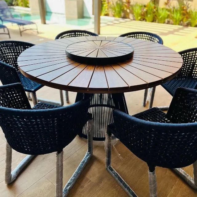 CONJUNTO MESA DE MADEIRA COM PRATO GIRATÓRIO - Foto 2