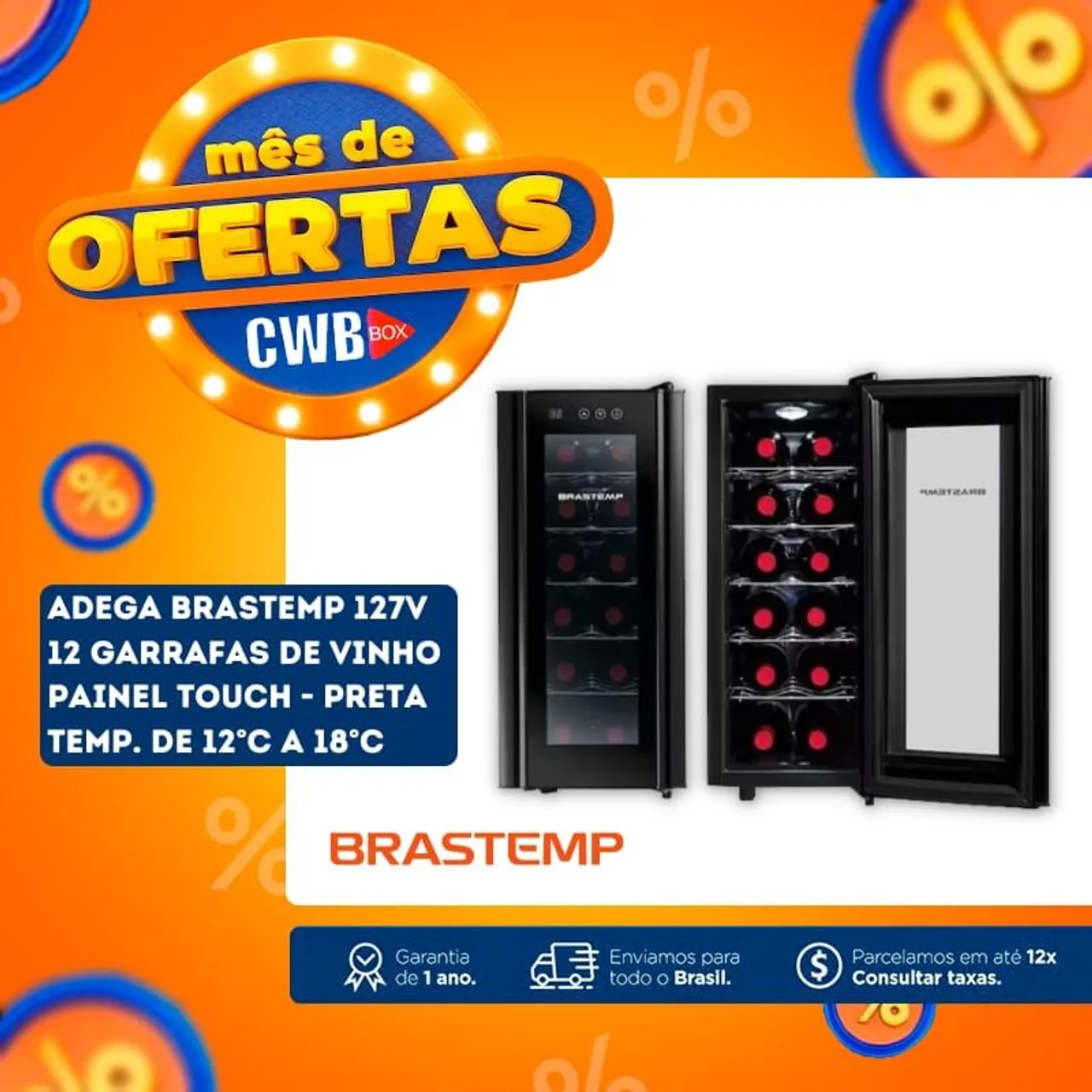 Adega Brastemp 127V 12 Garrafas Painel Touch Preta