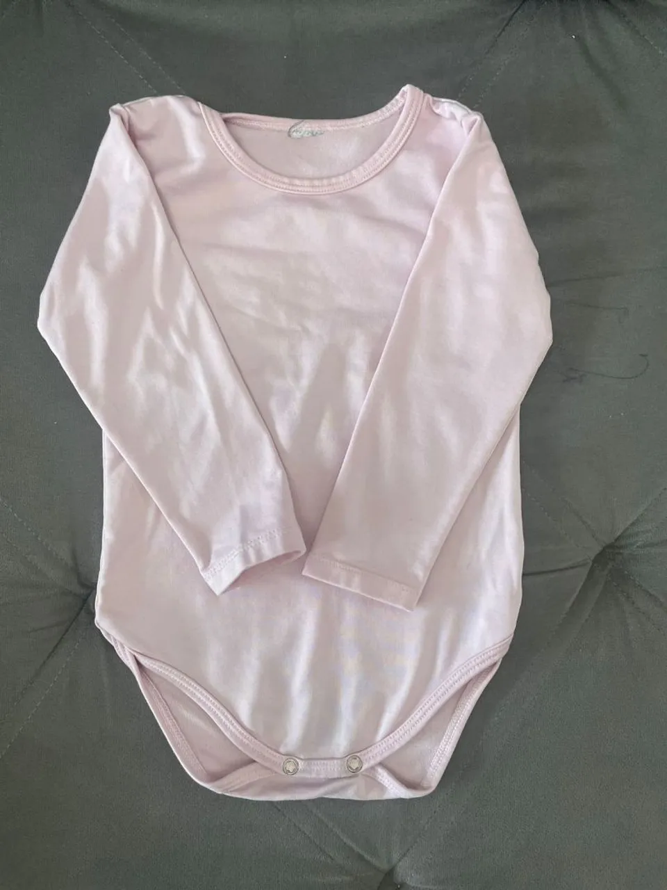 Body manga longa rosa bebê
