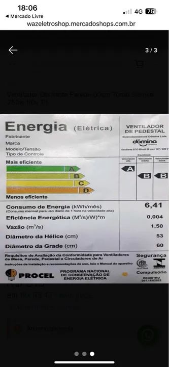 Ventilador de parede 60 cm 