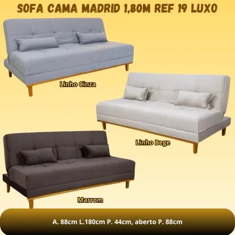 Sofá cama de 1.80m com tecido no linho 