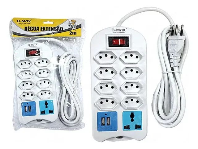 Filtro de Linha Extensão 8 Tomadas Régua 2 Usb -Universal - Cabo 2m Loja Coimbra - Entrega - Foto 3