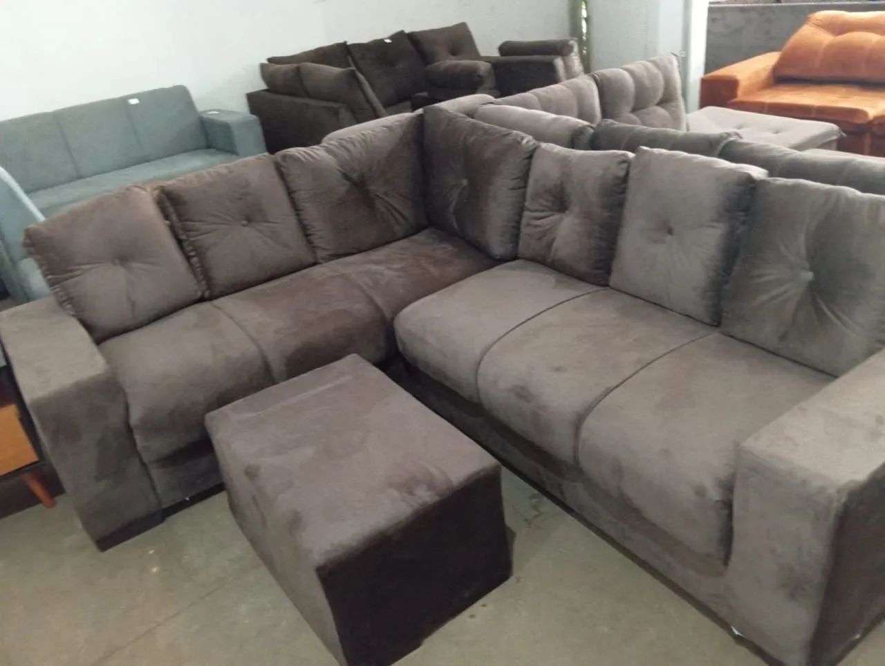 Sofá de Canto em Suede - Novo - Foto 4