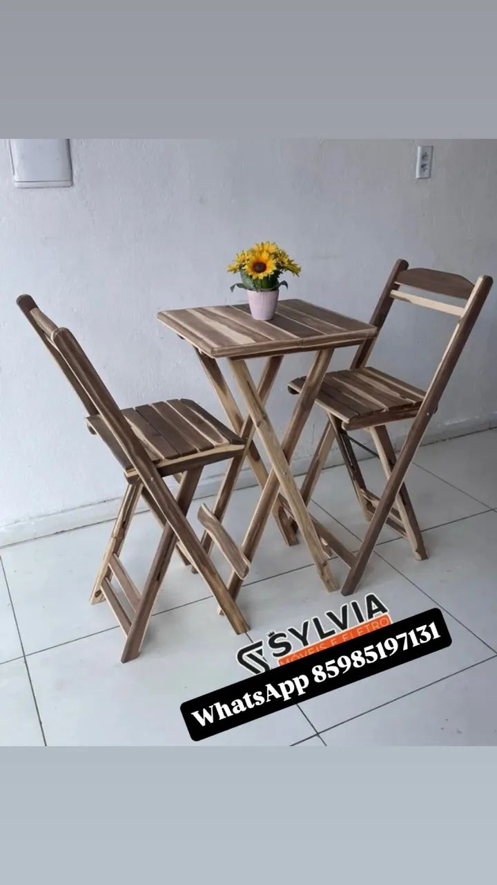 Conjunto de mesa e cadeiras de madeira dobrável - Foto 3