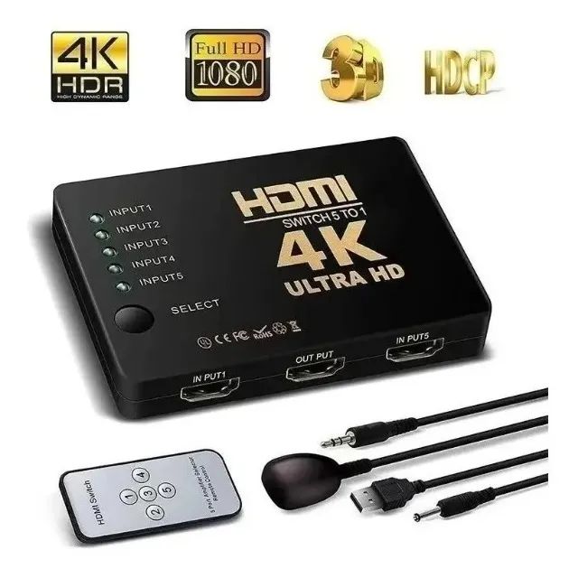 Switch Hdmi Hub 5x1 Splitter 4k Com Controle 1080p Selector - Foto 3