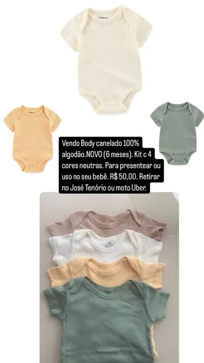 Kit 4 Bodies Canelado 100% Algodão Bebê (6 meses)
