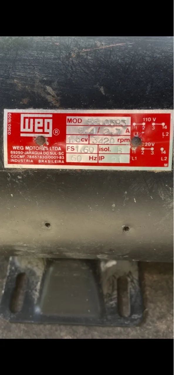 Motor Elétrico WEG 1/3cv 3420rpm 2,7A 220V