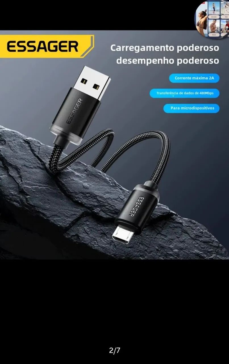 Cabo USB Lightning 2.4A Fast Charger Essager - Foto 3