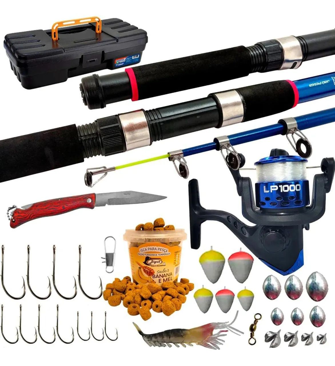 Kit Completo de Pesca Esportiva - vara pesca molinete acessórios