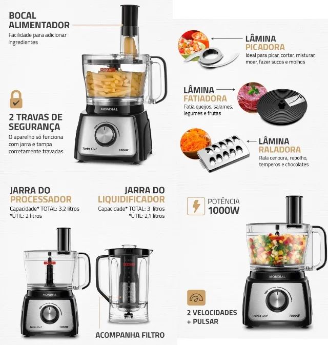 Multi Processador Mondial 5 em 1 com 1000w Potência LACRADO - Foto 3