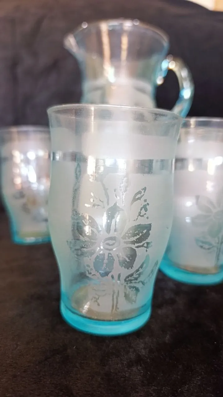 Conjunto de Copos e Jarra Vintage Azul anos 60