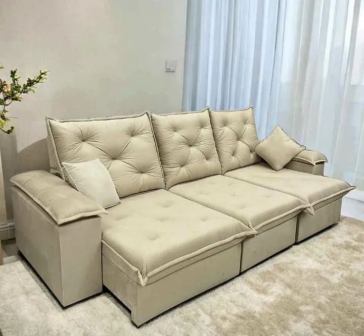 Sofá Retratil Reclinável 2,70cm Cinza Confortável e Elegante - Foto 2