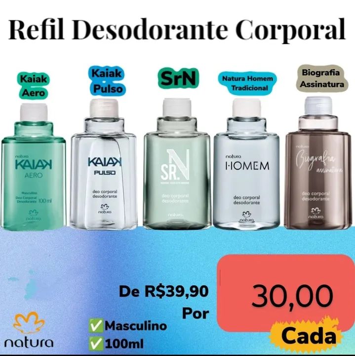Refil Deo Corporal 100ml 30,00 cada