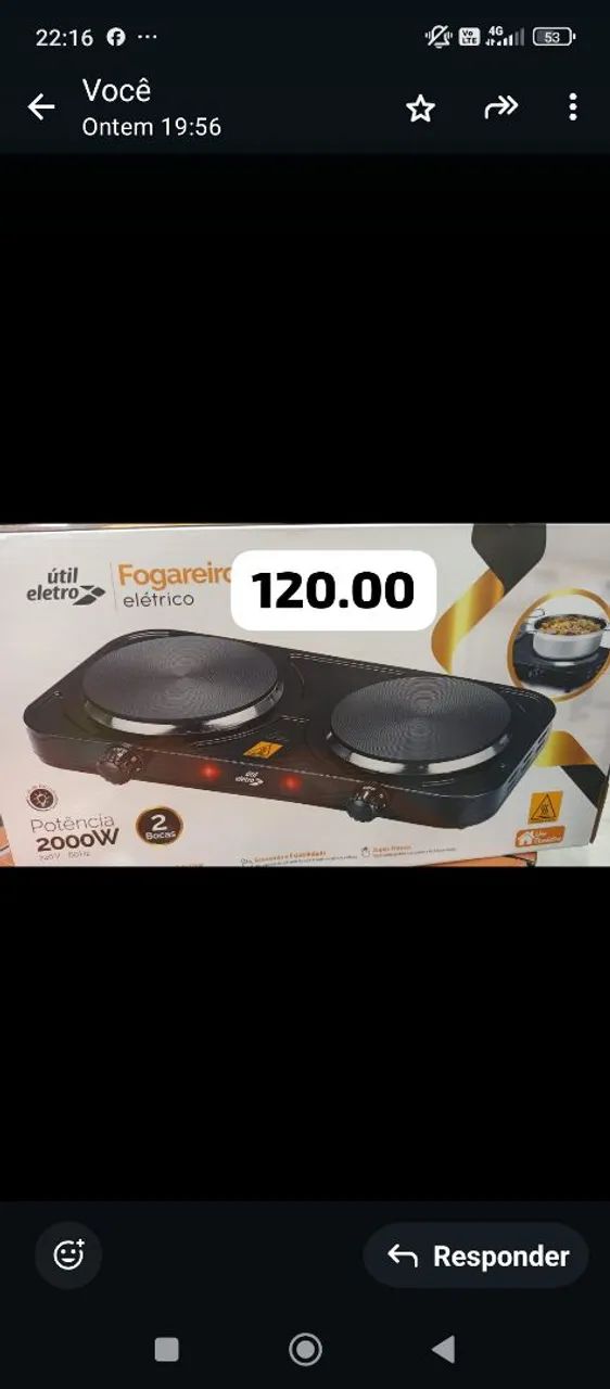 Fogareiro Elétrico 2 Bocas 2000W - Util Eletro