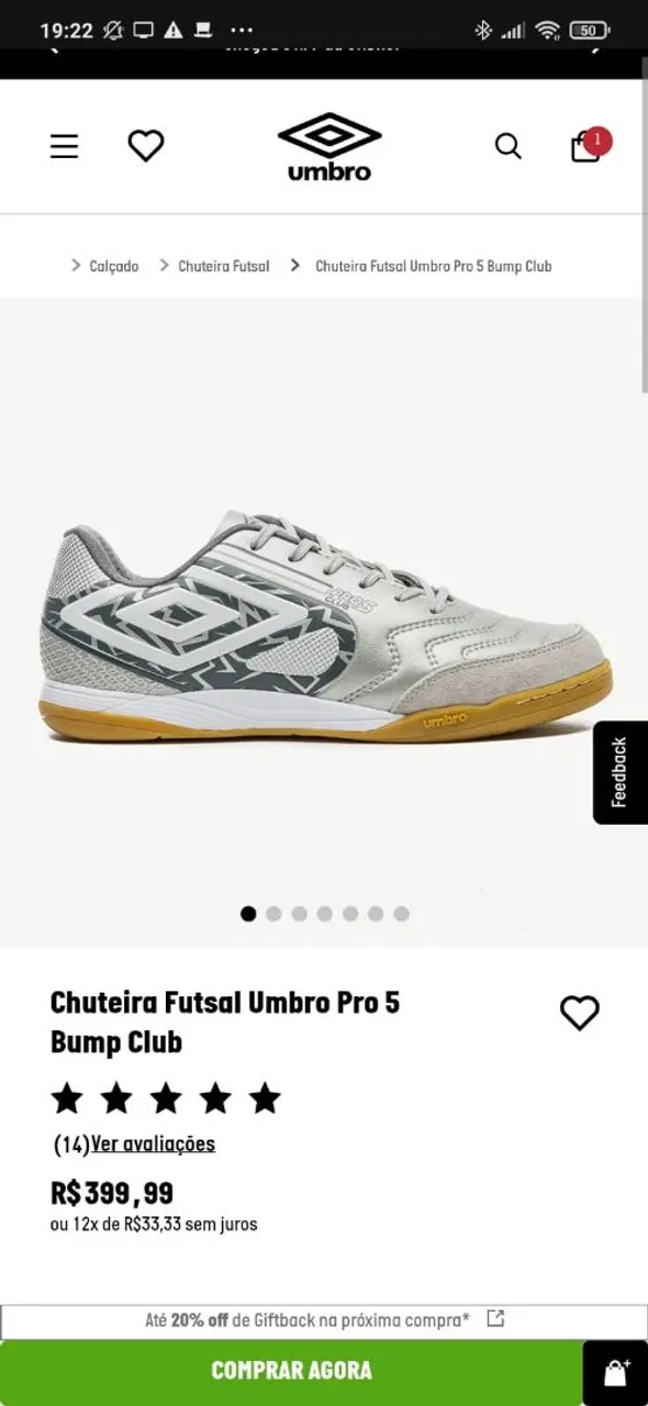 Chuteira Futsal Umbro Pro 5 Bump Club