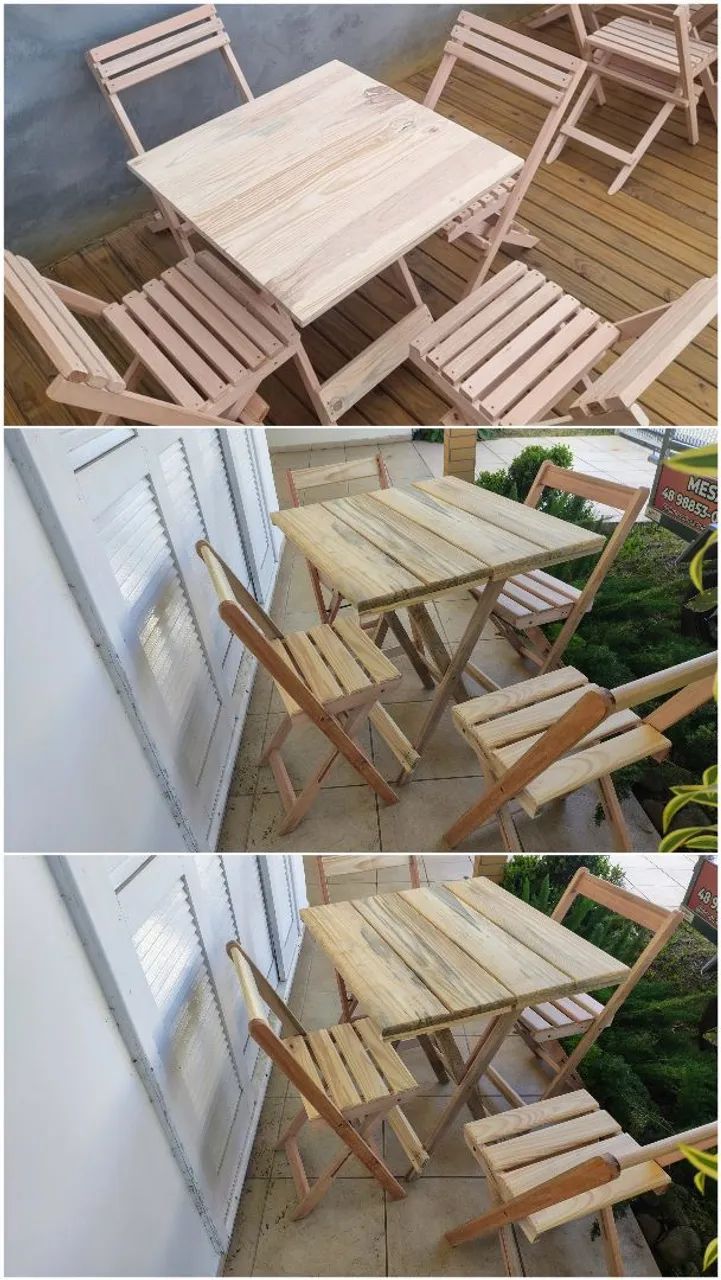 Conjunto madeira maciça sem verniz mesa 70x70 com 4 cadeiras dobráveis  - Foto 2