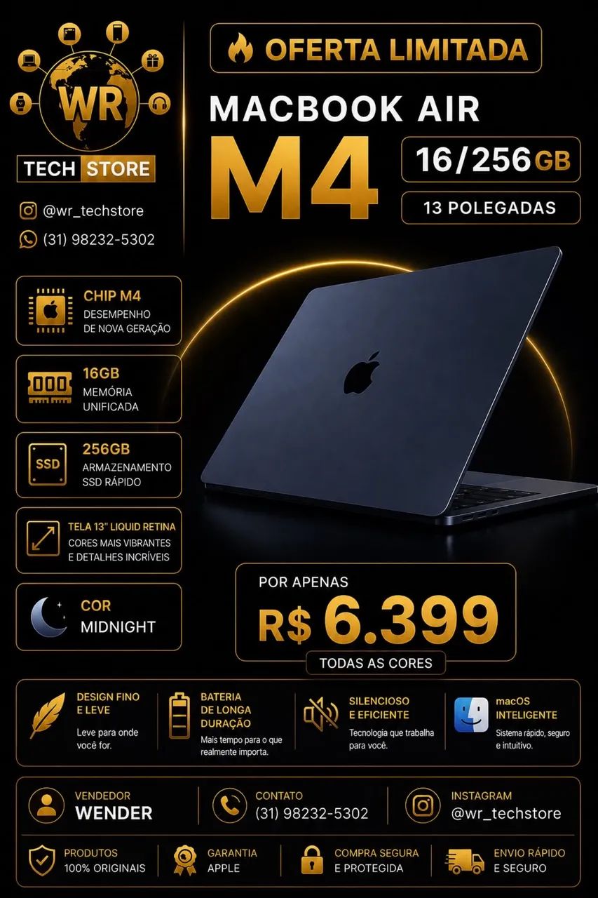 MacBook Air M4 - 13? 16GB / 256GB Cor: Midnight - Notebooks