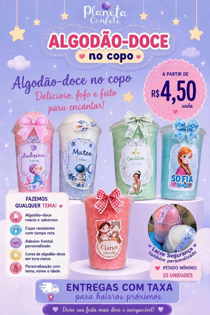 Algodão doce no copo 