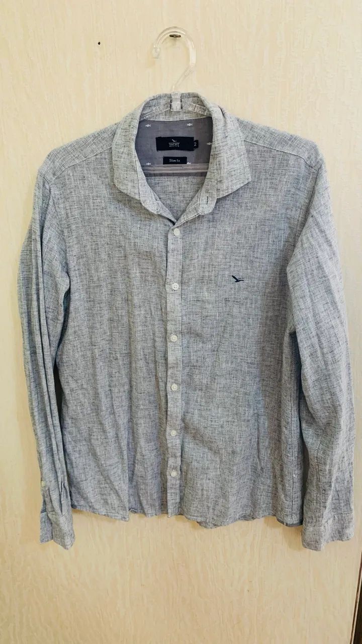 Camisa Yacht Master Slim Fit Cinza Manga Longa