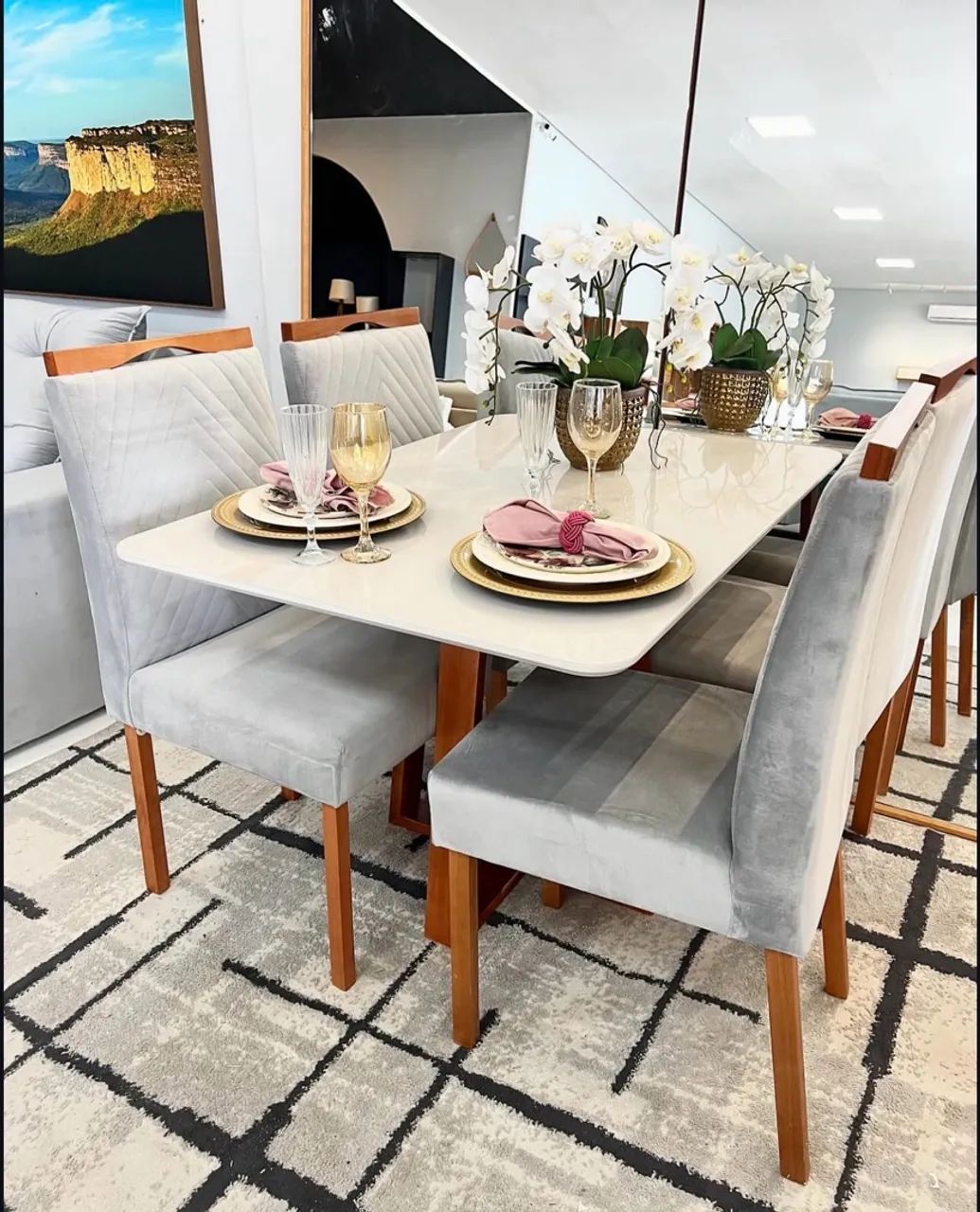 MESA TAMPO DE VIDRO, 4 LUGARES, NOVA!!!