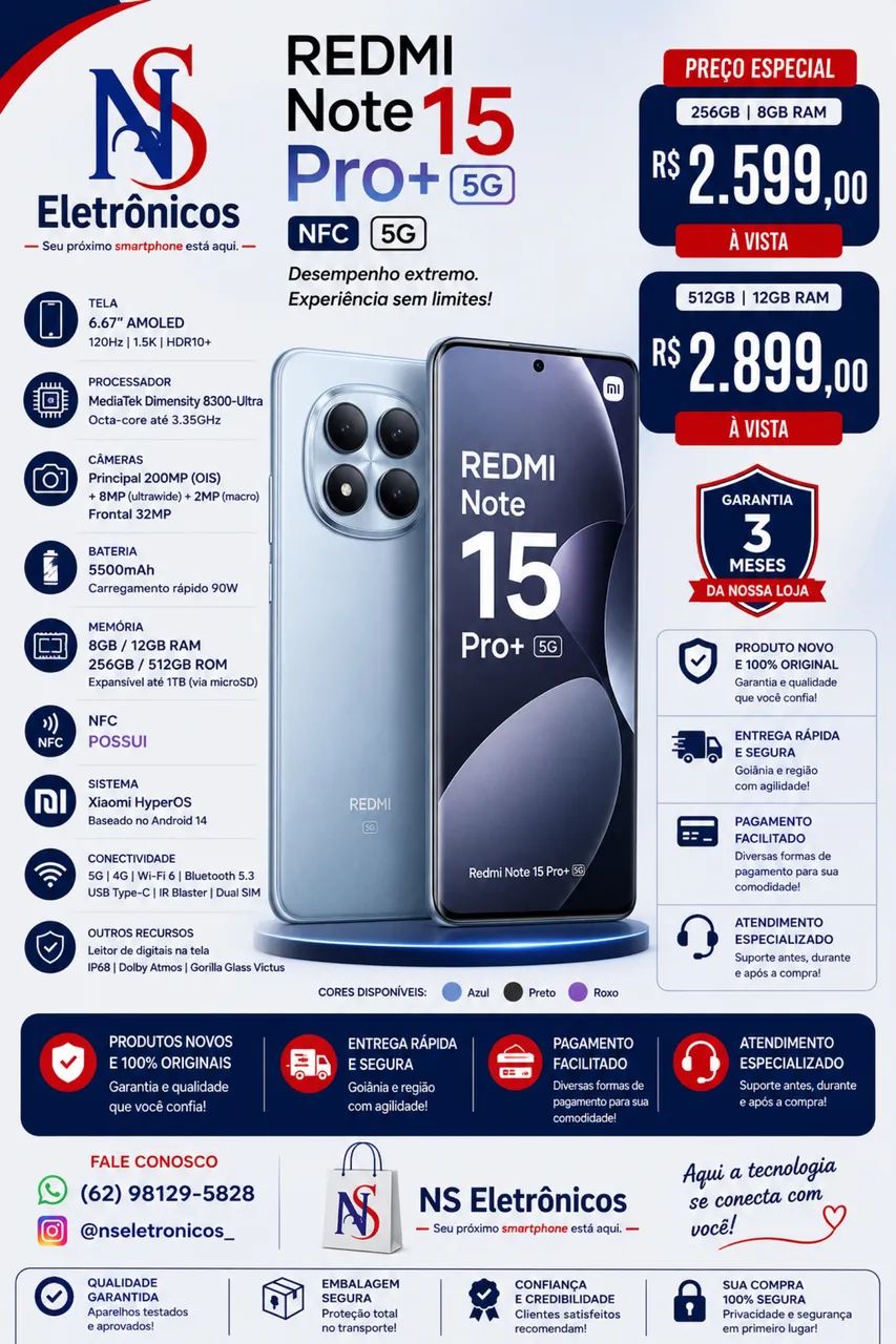 Celular Redmi Note 15 PRO PLUS 5G NFC 256+08 Novo Entregamos 