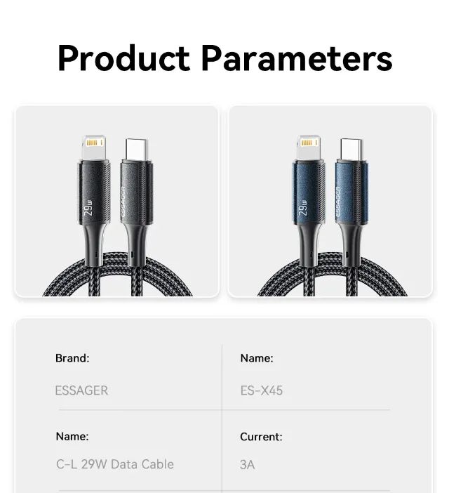 Cabo iPhone Turbo 29W PD Essager USB-C Lightning - Foto 5